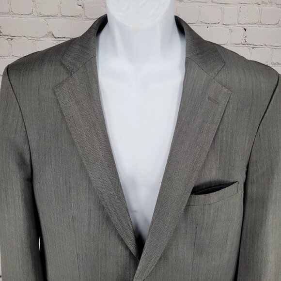 Zara Man Grey Herringbone 2 Button Vented Notch Blazer Sport Coat Size 46 - Picture 9 of 16